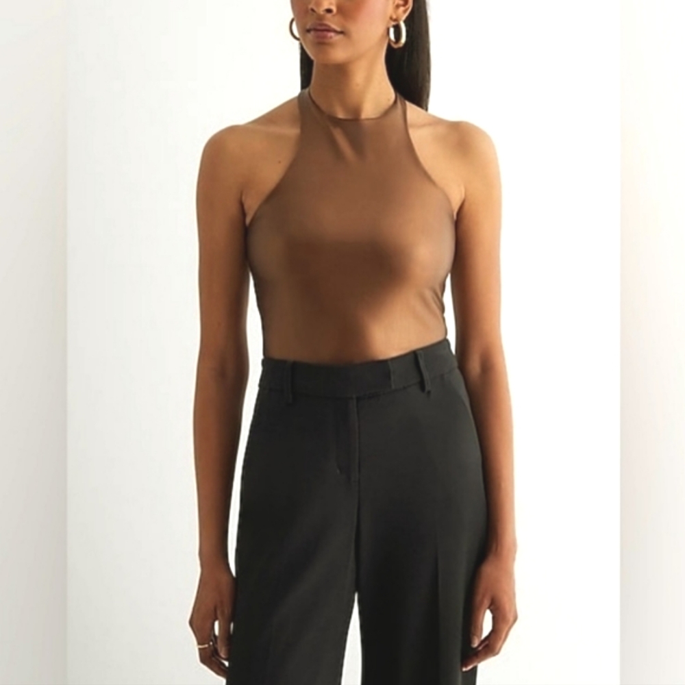 NWT Express Faux Leather Body Contour Bodysuit in Metallic Bronze